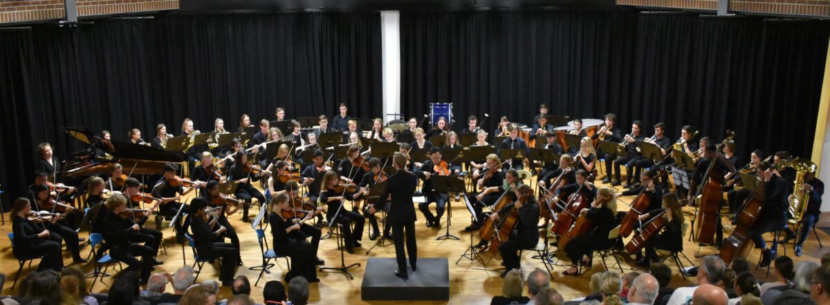 DSC_0371(1) – Olivia Swift A large orchestra dressed in concert black outfits sit on a large stage posed to play.